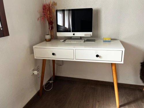 Bureau blanc avec 2 tiroirs-110x50cm