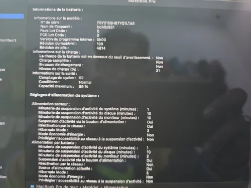 Macbook Pro M1 Pro 16GB 512GB 2021 14" état batterie 99%