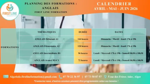 Calendrier FIRST LINE FORMATION des formations/séminaires : Avril/mai/juin 2026