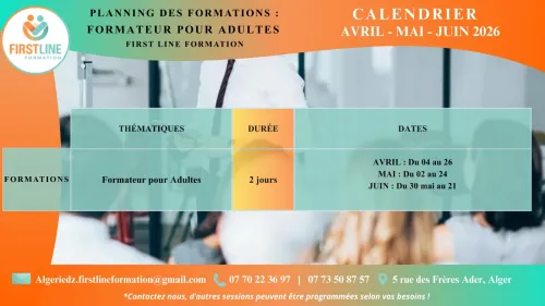 Calendrier FIRST LINE FORMATION des formations/séminaires : Avril/mai/juin 2026