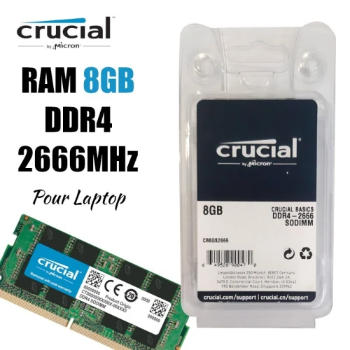 RAM Crucial 8GB DDR4 2666MHz pour pc portable