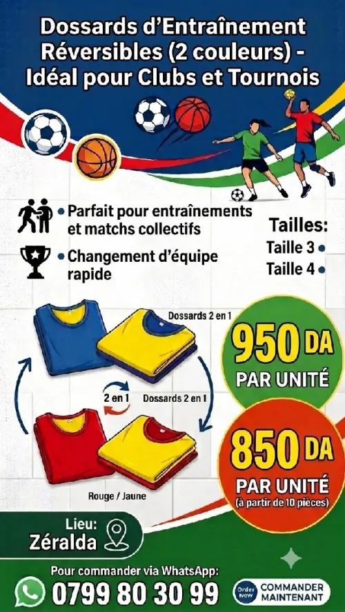 Dossards réversibles (2 couleurs) Idéal pour clubs et tournois