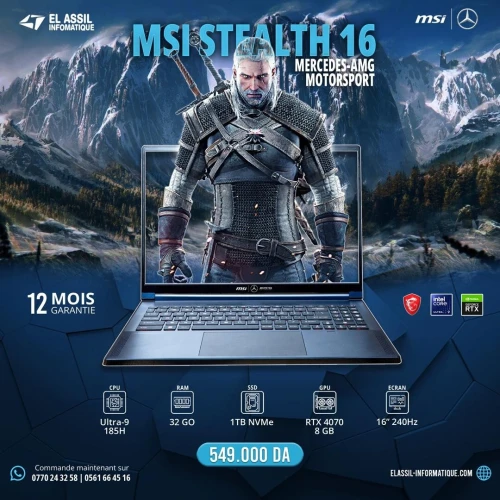 (VENDU)MSI Stealth 16 Mercedes-AMG Ultra-9 185H 32Go 1TB NVMe RTX 4070 8GB 16" QHD+ OLED 240Hz