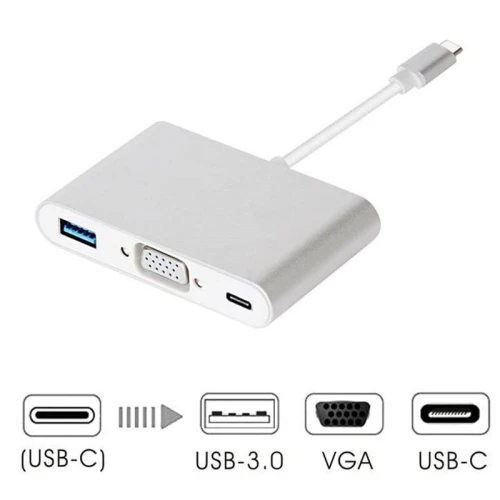 Adaptateur USB Type-C Vers USB/ VGA/ Type-C (3 En 1)