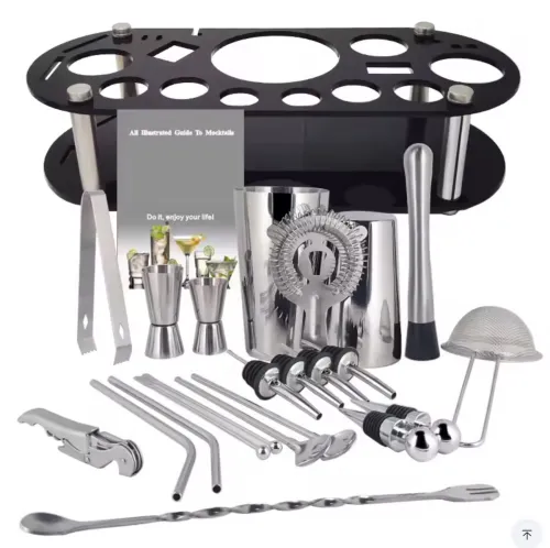 Kit de Barman Professionnel 22 Pièces avec Shaker Acier Inoxydable  Support Élégant