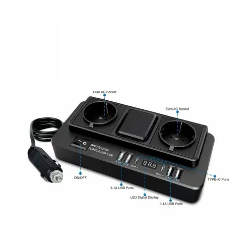 Onduleur de Voiture Intelligent avec Sorties USB Type C 150 W مقبس طاقة للسيارات