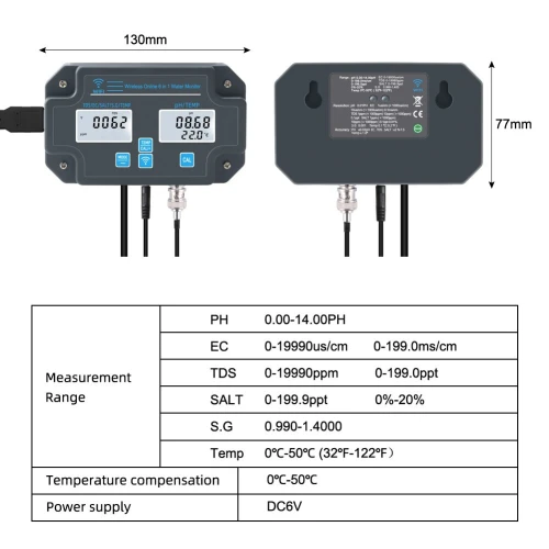 Testeur de qualité PH, TDS, EC, salinité, température
