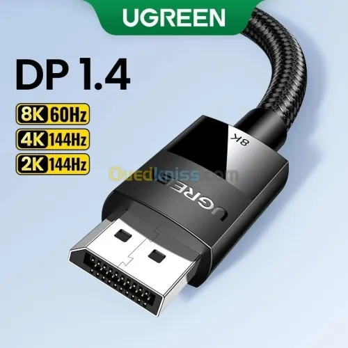 UGREEN Câble DisplayPort 1.4 8K 60Hz 4K 240Hz Câble DisplayPort 1.4 HDR GSync Nylon Tressé 1M