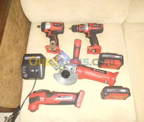 Kit Einhell 18V 4 Outil - Meuleuse - Visseuse Perceuse - Clé à Chocs Brushless - Outil Multifonction