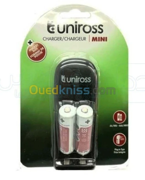 Chargeur Uniross Mini X2 AA/HR6 + 2 piles AA rechargeables 