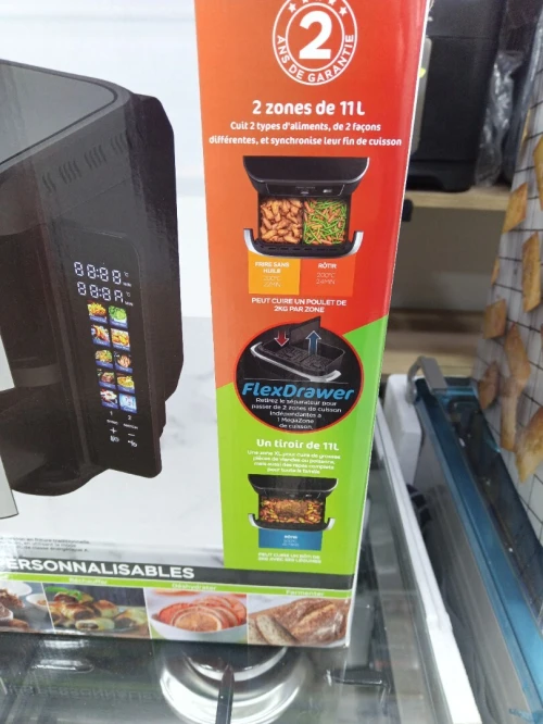 NINJA FRITEUSE AIR FRYER SANS HUILE 11L DOUBLE BAC INOX NOIR TACTILE 10 PROGRAMME