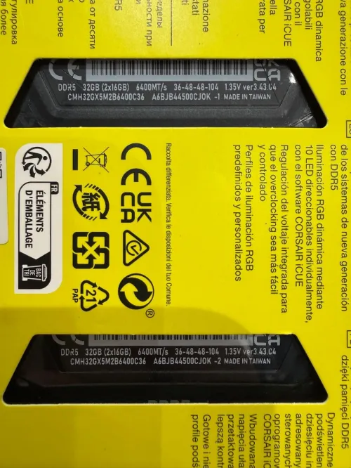 Ram corsair vengeance ddr5 32gb 6400 mhz