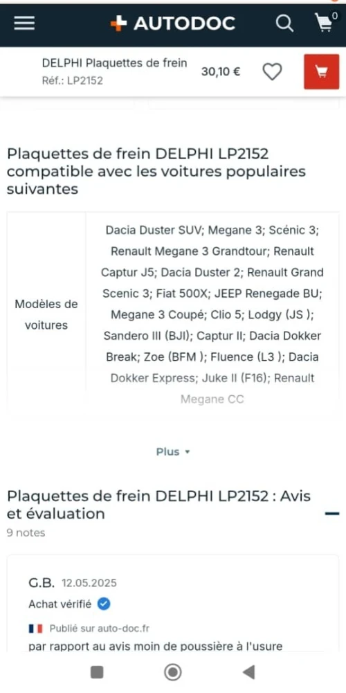 Plaquettes de frein kongoo 3, mégane 3, Duster 2, capture 2,