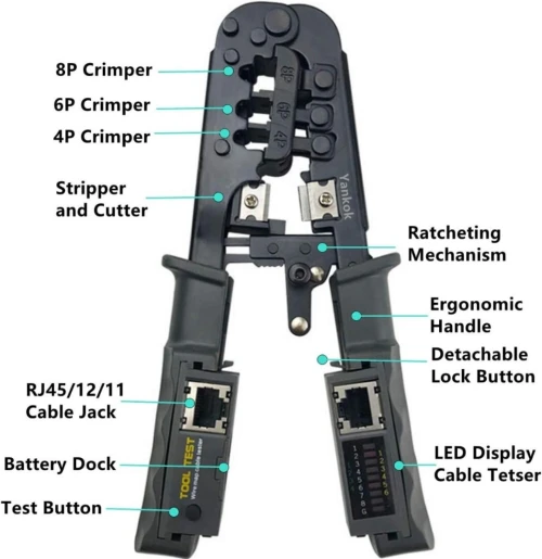  Pince à sertir RJ45 avec testeur de câbles intégré 