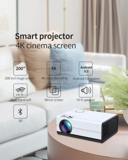 Mini Projecteur Datashow Android 9.0 WIFI 4k 3200 Lumens