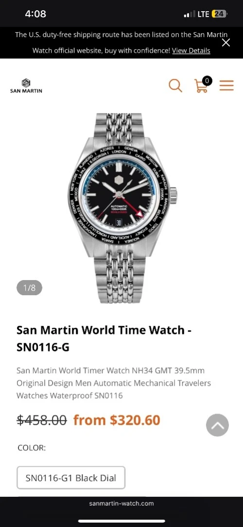 San Martin World Time Watch - SN0116-G