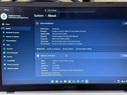 LAPTOP ASUS VIVOBOOK X509J I3-1005G1 /DDR4 4G /SSD 256 / ECRAN 15.6' HD