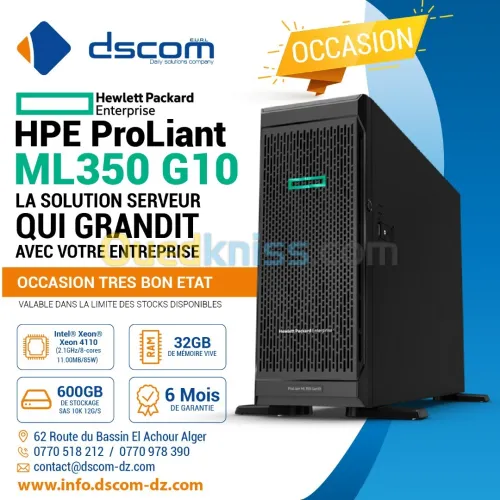  Serveur Occasion HP ProLiant ML350 Gen10   Xeon Silver 4110   32 Go RAM   2 x 300 Go SAS