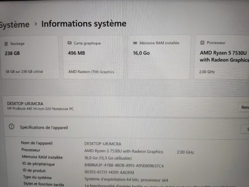 HP PROBOOK 445 G10 RYZEN 5 RAM 16 GIGAS SSD 256 NEUF AVEC EMBLAGE