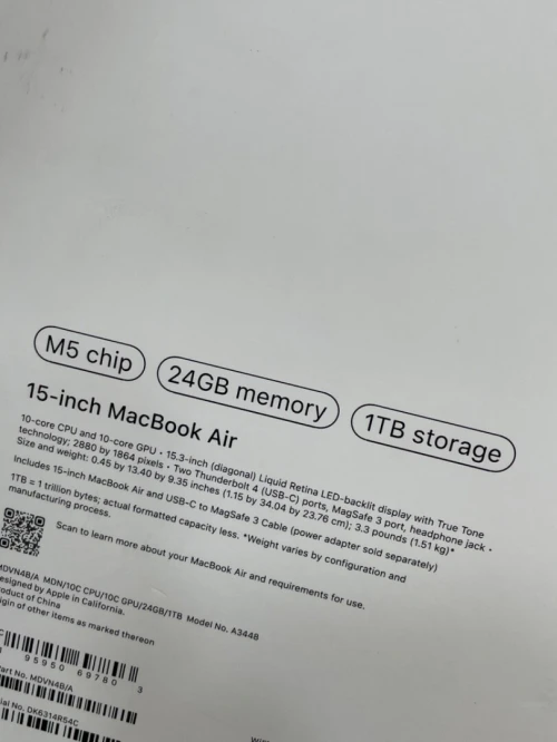 MACBOOK AIR M5 10C CPU 10C GPU 24GO-1000GO 15 POUCE QWERTY