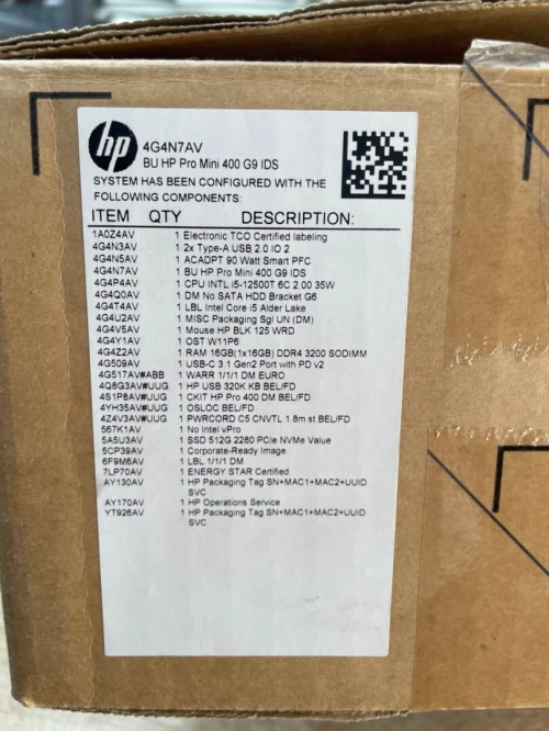 HP PRO MINI 400 G9 i5-12500T 16DDR4 3200 /512NVMe 2280 AZERTY