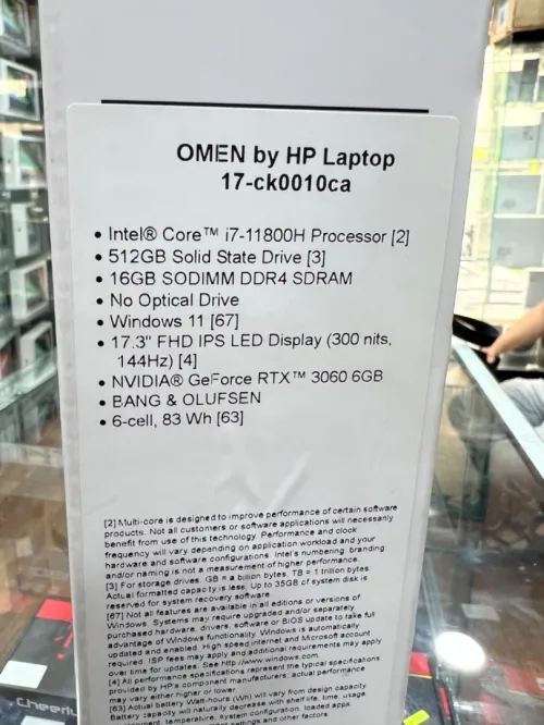 HP OMEN I7-11800H RAM 16GO 512GO SSD