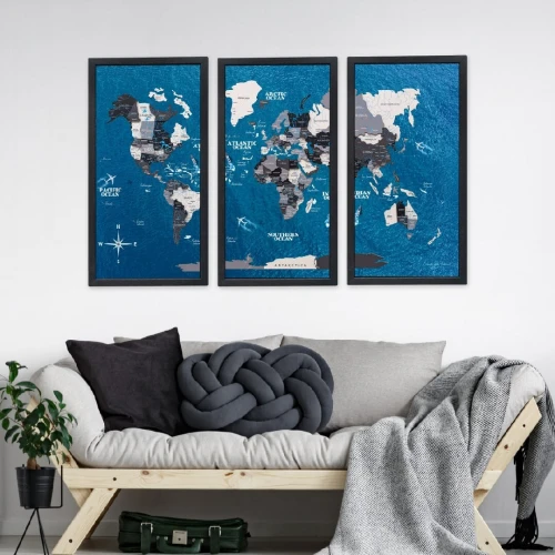 Art Mural carte du monde 3 panneaux