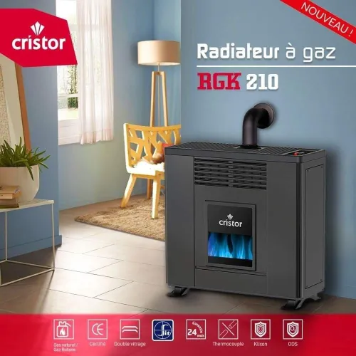 chauffage à gaz Cristor 10kw + Détecteur Monoxyde et Carbon مع كاشف تسرب الغاز و أحادي الكربون