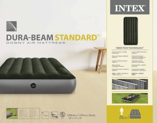 Matelas GonflableTechnologie Fiber-Tech avec Pompe à Pied Intégrée Intex 64761 - فرشة إنتكس الهوائية الكلاسيكية الفردية بمضخة قدم مدمجة