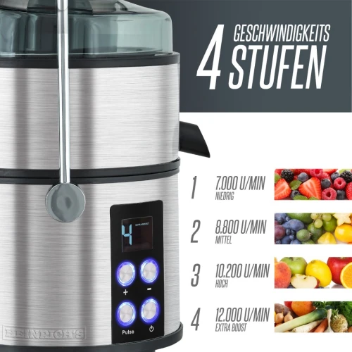 Presse-agrumes HEINRICHS pour fruits et légumes, acier inoxydable 800W, 