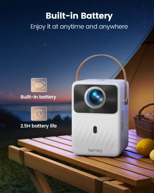 TOPTRO Projecteur portable B1 : Full HD 1080P Android 9.0 400 ANSI avec Batterie