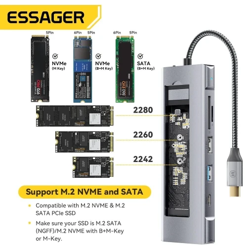 Essager Hub USB-C 8-en-1 avec Stockage