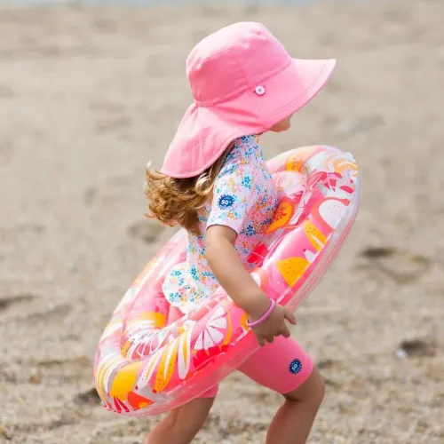 Chapeau decathlon Anti UV Bébé Réversible Rose Clair et Bleu Palmier