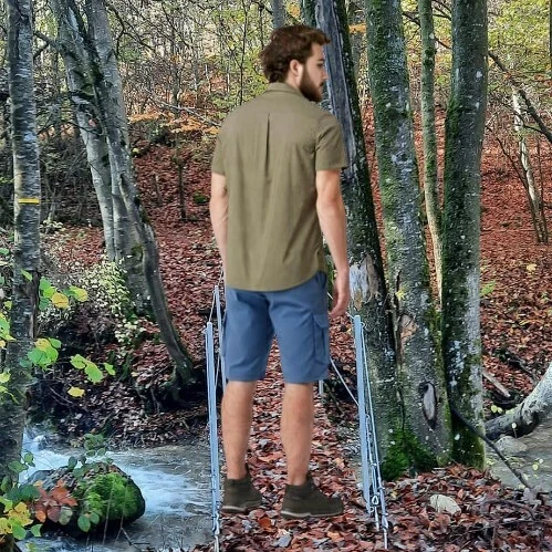 CHEMISE DE TREKKING VOYAGE TRAVEL 100 MANCHES COURTES BRUN HOMME