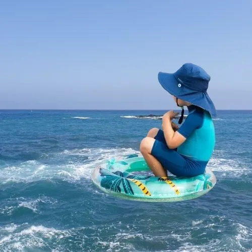 Chapeau decathlon Anti UV Bébé Réversible Rose Clair et Bleu Palmier