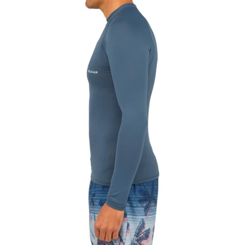 TEE SHIRT ANTI UV HOMME MANCHES LONGUES SURF 100 BLANC/ Bleu DECATHLON