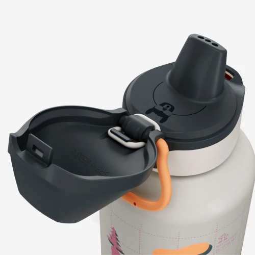 Gourde 500 enfant 0,6l en alu avec bouchon instantané pour la randonnée - Vert+beige galet