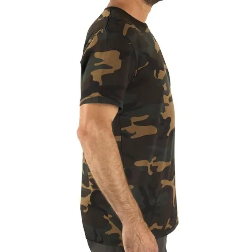T-shirt manches courtes chasse 100 camouflage woodland vert decathlon 