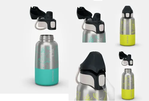 Gourde enfant isotherme 0,35L en acier inox avec bouchon instantané de randonnée dECATHLON