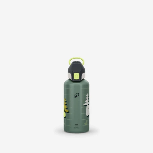 Gourde 500 enfant 0,6l en alu avec bouchon instantané pour la randonnée - Vert+beige galet