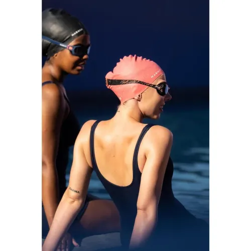 Bonnet decathlon de Bain en Silicone - Taille Unique - Cheveux Longs - Rose / Noir