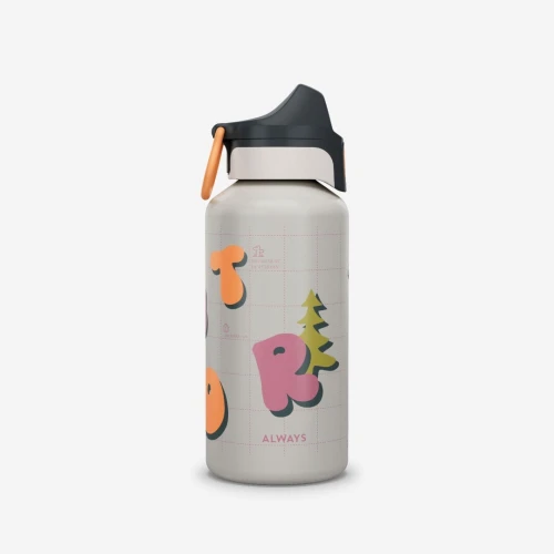 Gourde 500 enfant 0,6l en alu avec bouchon instantané pour la randonnée - Vert+beige galet