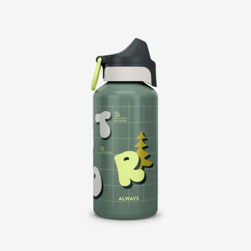 Gourde 500 enfant 0,6l en alu avec bouchon instantané pour la randonnée - Vert+beige galet