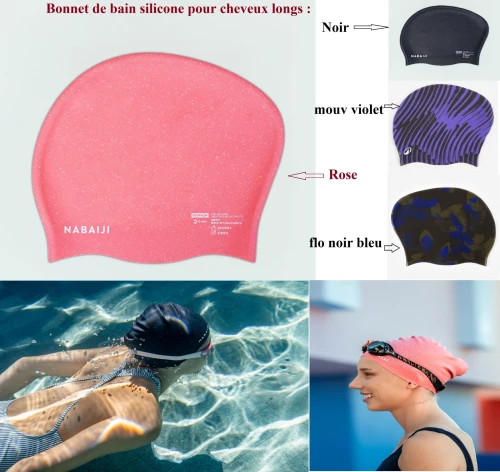 Bonnet de bain silicone pour cheveux longs DECATHLON