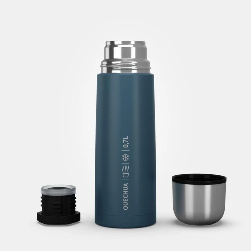 Bouteille Decathlon isotherme inox 0,7L avec gobelet pour la randonnée - bleu