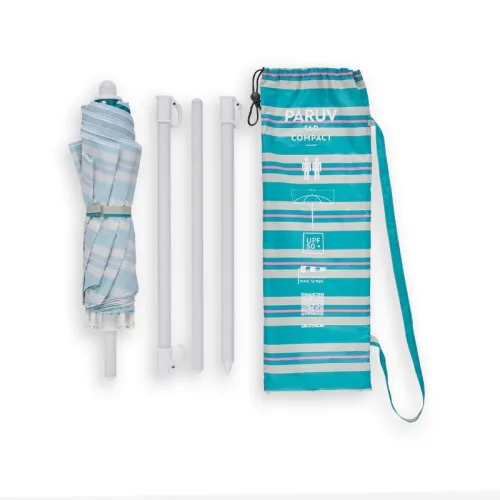 Parasol de plage compact 2 places UPF 50+ - Paruv 160 bleu fleurs