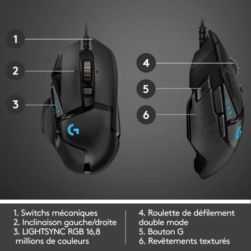 SOURIS LOGITECH G502 GAMING FILAIRE  HERO BLACK 