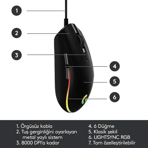 SOURIS LOGITECH GAMING G102 FILAIRE RGB BLUE/ RGB 8000DPI NOIR