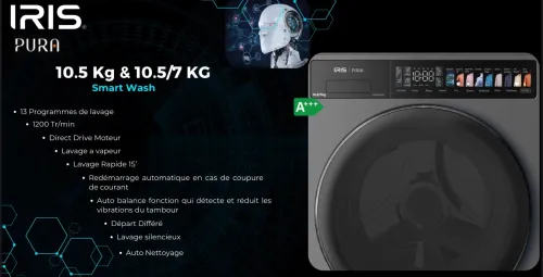 IRIS LAVE LINGE PURA 10.5/7 KG SECHANT DARK SILVER