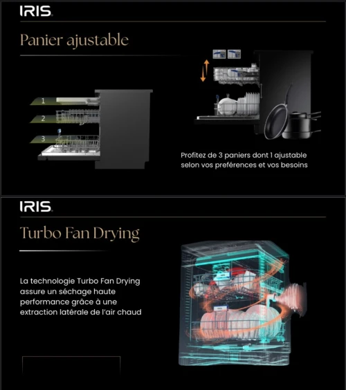 IRIS LAVE VAISSELLE IDW15AD-B 15 COUVERT BLACK